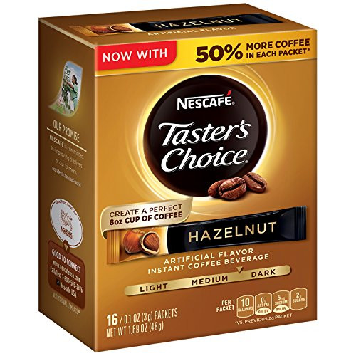 NESCAFE TASTER S CHOICE Hazelnut Instant Coffee Beverage  0.1 ounce 16 Count -6 packs-
