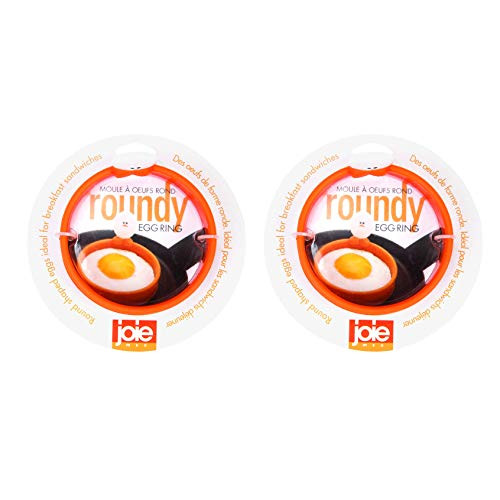 MSC International 50600 2 50666 Joie Eggy 3.5 inch Non-Stick Silicone Compact Egg Ring with Folding Handle  Set of 2  Orange