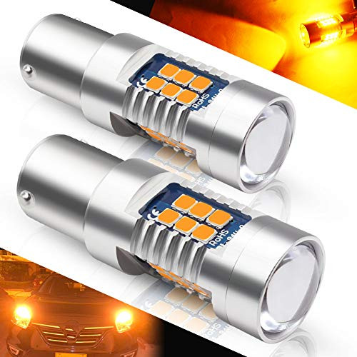 Boodlied 1156 BA15S P21W Led Bulb 1260Lumens 12V~24V 6000K~6500K 3030 21-SMD Chipsets Led Bulbs For Car Turn Signal Tail Brake Light Backup Reverse Lights.2-Pack-Amber Yellow-.