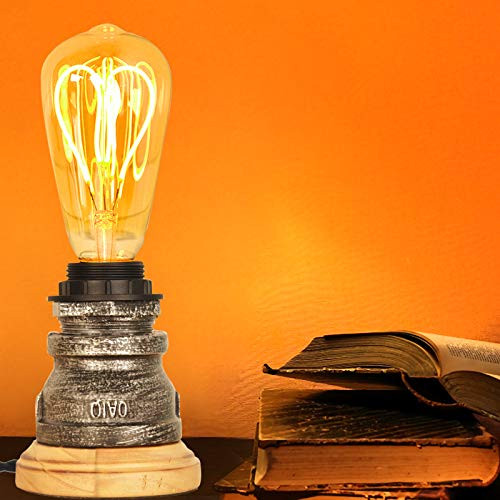 Vintage Desk Lamp with Wood Base Holder  Iron Steampunk Retro Small Industrial Farmhouse Silver Gray Accent Table Night Light Bedside  Rustic Table Lamp Edison Bulb Lamp for Living Room
