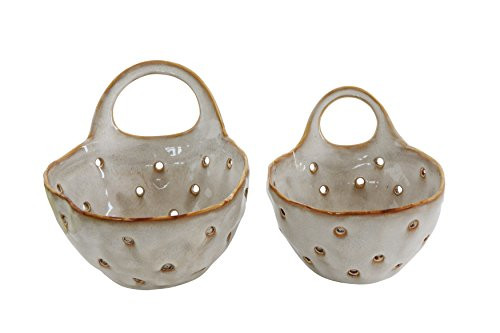 Creative Co-Op Set of 2 Cream Stoneware Colanders