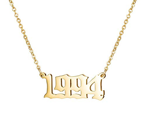 Birth Year Number Pendant Necklace Stainless Steel Birthday Gift 18K Gold Plated Old English Initial Necklace Personalized Friendship Jewelry for Women Girl -Gold  1998-
