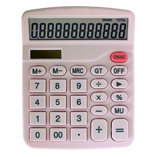 Office Calculator Large 12 Digits LCD Display Desk Basic Calculator  Solar Cute Calculator Simple Calculator -Pink-