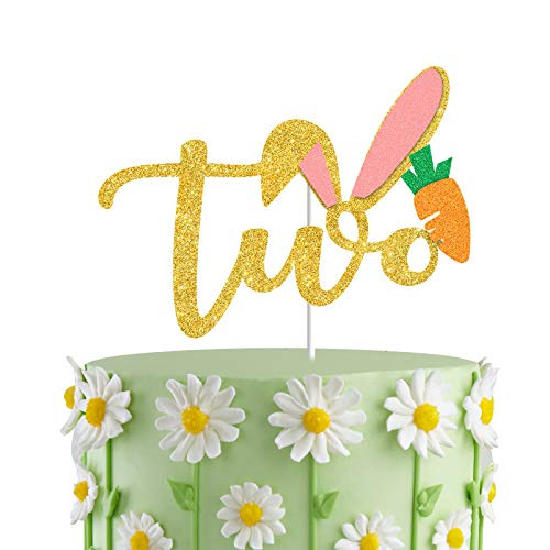 Bunny Ears Two Cake Topper  Second Birthday Cake Decor  Spring Paty Decorations Bunny 2nd Birthday Cake Smash Photo Prop