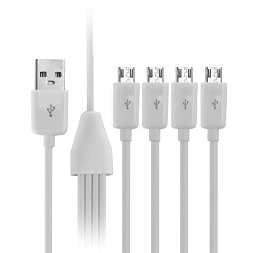 Micro USB Splitter Charge Cable 4 in 1 USB 2.0 A Male to Three Micro USB Male 1 to 4 Sync Charging Cable Adapter Cord 0.5m -White-