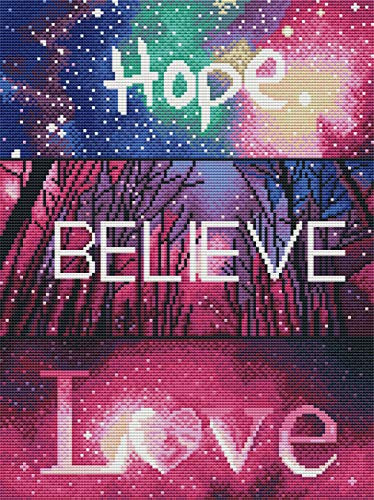 Counted Cross Stitch Kits for Adults Believe Hope Love Cross-Stitch Counted Kits Embroidery Kit for Beginners Cross Stitch Kits Home Decor14.2×18.1Inch