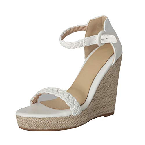 Gibobby Espadrilles Sandals for Women Closed Toe Womens Wedges Sandal Open Toe Ankle Strap Trendy Espadrille Platform Sandals Flats White