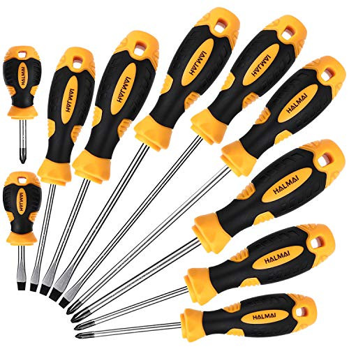 Screwdriver Set  HALMAI 10PCS Magnetic 5 Phillips and 5 Flat Head Tips Non-Slip Screwdriver Kit Professional Cushion Grip for Repairing Home Improvement Craft