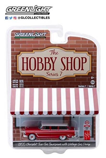 Greenlight 1 64 The Hobby Shop Series 7 - 1955 Two-Ten Townsman with Vintage Gas Pump Diecast Model Toy Car 97070-A Greenlight 1 64 The Hobby Shop Series 7 - 1955 Two-Ten Townsman with Vintage Gas Pump Diecast Model Toy Car 97070-A