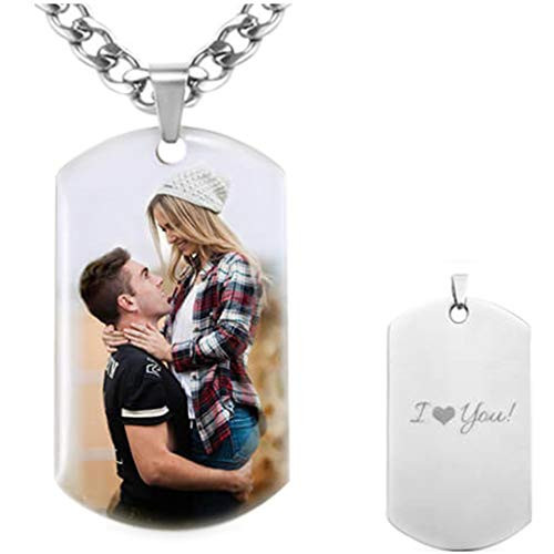Zakally Personalized Custom Dog Tag Pendant Necklace Engraving Text Date Pictures Engraved Stainless Steel Photo Necklace for Boyfriend -sty1-