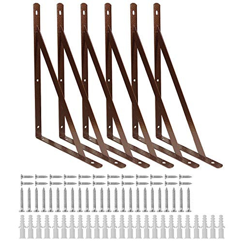 ESPEN 6 Pcs Heavy Duty Shelf Brackets  9.8 x 6.3 Inch Floating Shelves Tripod Triangle Shelf Brackets  90 Degree Angle Wall Mounted Shelf Supporter Bracket Frame  Whiteket Frame  Red Bronze