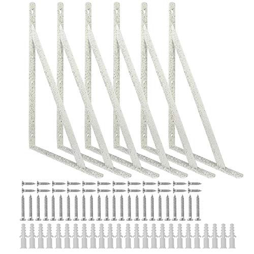 ESPEN 6 Pcs Heavy Duty Shelf Brackets  11.8 x 7.5 Inch Floating Shelves Tripod Triangle Shelf Brackets  90 Degree Angle Wall Mounted Shelf Supporter Bracket Frame  Whiteket Frame  Marble