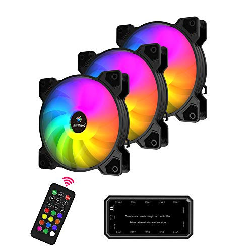 Easythreed 120mm PC Cooling Fan RGB Computer Case Fans PMW Quiet High Airflow with 6 Pins  Wireless Controller Adjustable LED Light  Pack of 3