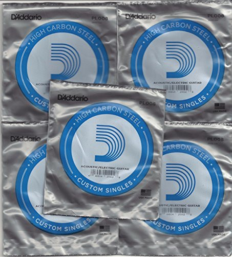 D ADDARIO PL008 Plain Steel Single Strings - PACK OF 5 STRINGS