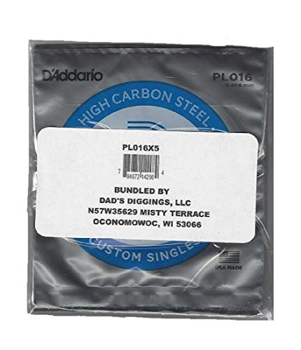 D ADDARIO PL016 Plain Steel Singles - PACK OF 5 STRINGS