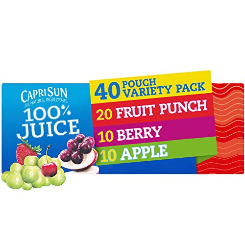 Capri Sun 100 percent  Juice Fruit Punch  Berry  and  Apple Ready-to-Drink Variety Pack -40 Pouches  4 Boxes of 10-