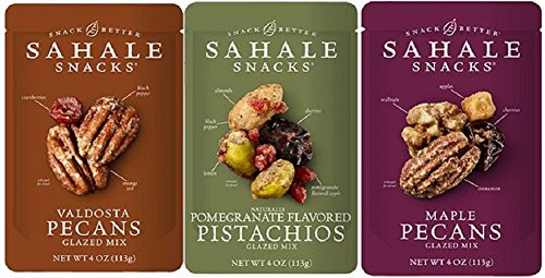 Sahale Snacks Glazed Nut Blends 3 Flavor Variety Bundle  -1- Sahale Snacks Maple Pecans With Walnuts  Cherries  and  Cinnamon  -1- Sahale Snacks Valdosta Pecans With Sweet Cranberries  Black Pepper  and  Orange Zest  and -1- Sahale Snacks Pomegranate Pistach