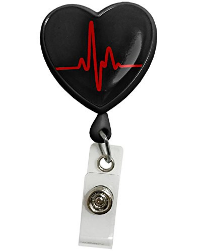 Prestige Medical Retracteze ID Holder  EKG Heart Black
