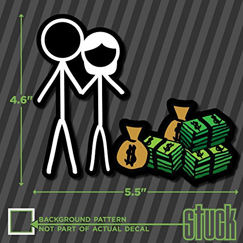 Stick Figure Couple With MONEY no kids - 5.5 inchx4.6 inch - printed die cut vinyl decal sticker