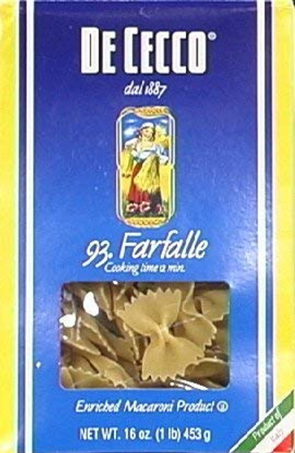 De Cecco Semolina Pasta Farfalle No.93 1 Pound -Pack of 1- De Cecco Semolina Pasta Farfalle No.93 1 Pound -Pack of 1-