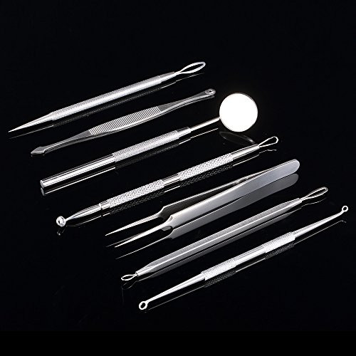 Aboodah 7Pcs Stainless Steel Acne Needle Blackhead Remover Kit Pimple Blemish Comedone Acne Extractor Remover Tools with Probes Mirror  and  Portable Case Pimple Extractor