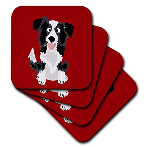 3dRose Funny Border Collie Puppy Dog Art - Ceramic Tile Coasters, Set of 4 (CST_218083_3)