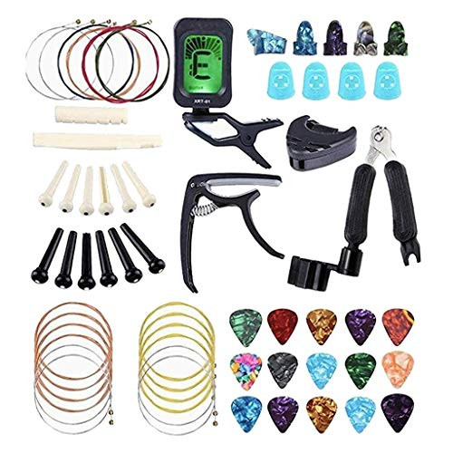 freneci Guitar Accessories Kit Include Guitar Strings  Tuner  Capo  Restring Tool  Picks  Pick Holder  Bridge Pins  Nuts  and  Saddles  Finger Protector