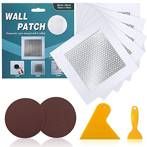 6   by 6   Drywall Repair Patch  Wall Patch Repair Kit  Self Adhesive Wall Mesh Repair  Large Hole Patch for Drywall  Sheet Rock Patch  Aluminum Metal Sheetrock Ceiling Dry Wall Patch-6 Inch 5 Pieces-