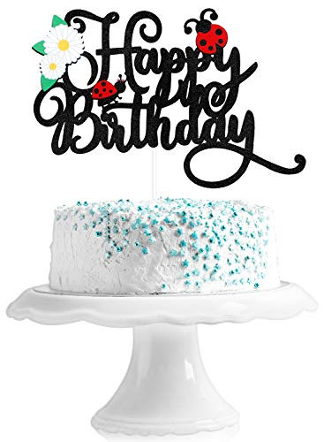 Miraculous Ladybug Happy Birthday Cake Topper - Spring Little Ladybug Party Glitter Ladybug Daisy Cake Supplies - Baby Shower Girl s Birthday Party Decoration