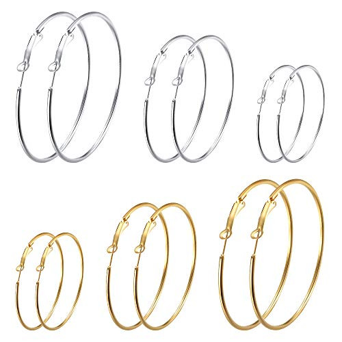 Stainless Steel Hoop Earrings for Women  14K Gold White Gold Plated Dainty Thick Hypoallergenic Medium Hoop Earrings Loop Earrings Large Gold Hoop Earrings for Women 30-40-50mm