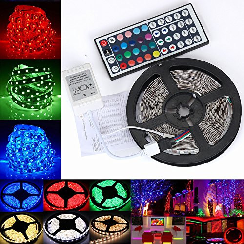 xatos Led Strip Lights  16.4ft RGB LED Light Strip 3528 LED Tape Lights  Color Changing SMD Lights with Remote Controller and 12V Power Supply for TV Backlight  Home  Kitchen  Bedroom Party