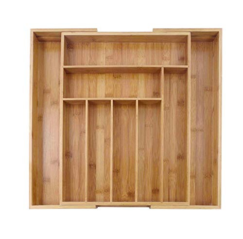 Bamboo Drawer Organizer  Expandable Kitchen Drawer Dividers  Silverware Organizer Utensil Holder and Cutlery Tray with Grooved Drawer Diviers for Flatware and Kitchen Utensils