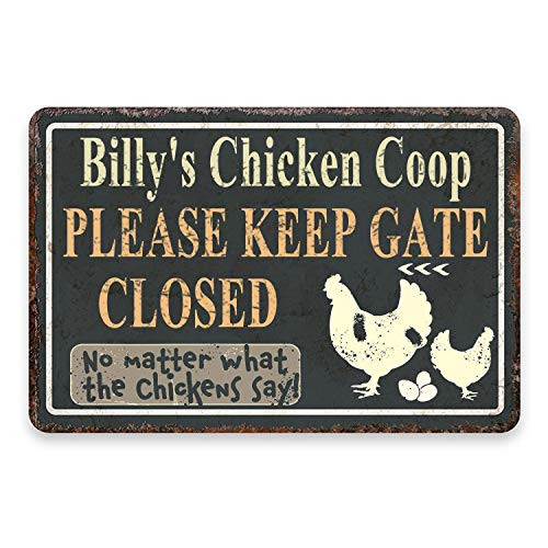 YILMEN Personalized Chicken Coop Signs Please Keep Gate Closed?No Matter What The Chickens Say Metal Sign Home Decor for Fence Yard Signs