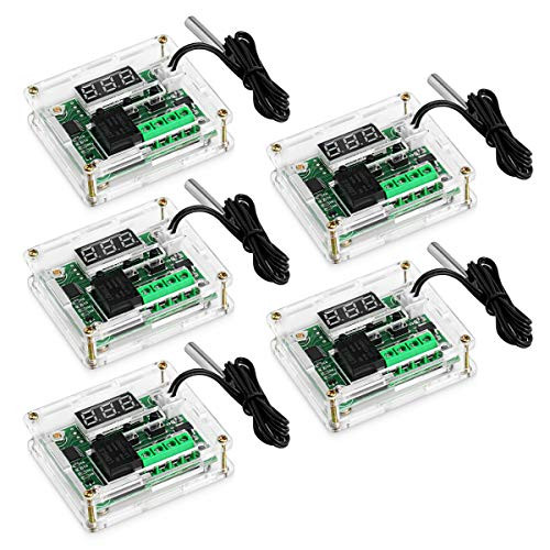 5pcs W1209 DC Digital Temperature Controller Module Micro Digital Thermostat 12V -50-110°C Electronic Temperature Temp Control Module Switch with Waterproof NTC Probe and Acrylic Case