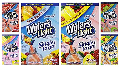 Wyler s Light Singles to Go Bundle  8 packet box -Pack of 6- includes 8-Packets Pink Lemonade  Fruit Punch  Cherry Limeade  Cherry  Raspberry Lemonade  Lemonade -48 PACKETS-