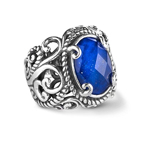 Carolyn Pollack Sterling Silver Blue Lapis Gemstone Crystal Quartz Doublet Ring Size 9
