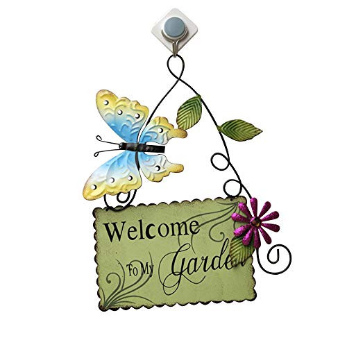 Ewer Vintage Metal Welcome Sign Butterfly Garden Welcome Signs Metal Hanging Yard Wall Art Decorative  Garden Patio Welcome Sign  Welcome to My Garden -NO Hooks-