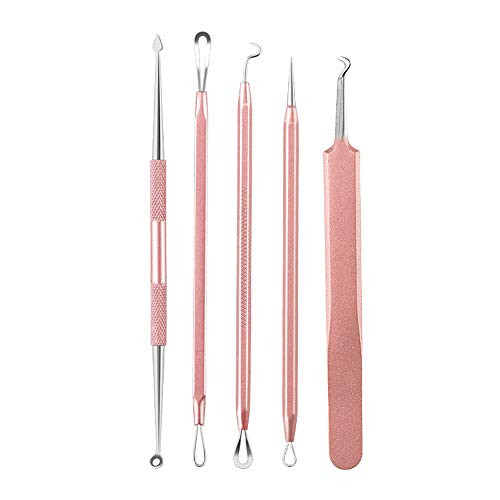homese 5pcs Blackhead Remover Comedone Extractor Curved Blackhead Tweezers Stainless Steel Pimple Acne Blemish Removal Tools Set