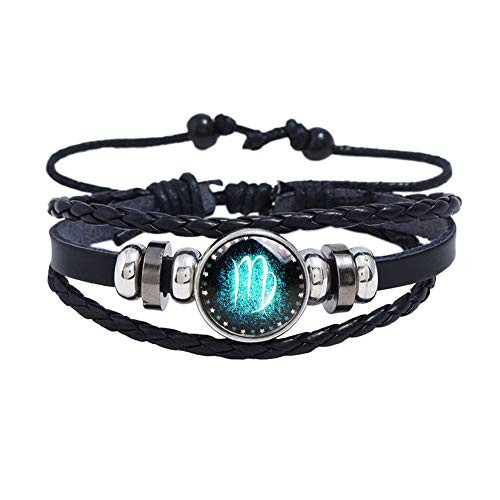 Chaimi Retro 12 Zodiac Constellation Astrology Braided Bead Bracelets Handmade Woven Leather Bangle Punk Cuff-Virgo- Chaimi Retro 12 Zodiac Constellation Astrology Braided Bead Bracelets Handmade Woven Leather Bangle Punk Cuff-Virgo-