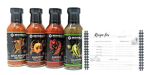 Moores Hot Sauce Variety 4 Pack with JFS Recipe Card  Spicy Mustard and a variety of Chile flavors