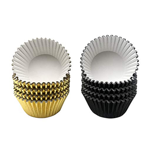 Gold and Black Foil Cupcake Liners Standard Metallic Wrappers Muffin Baking Cups Pack of 200