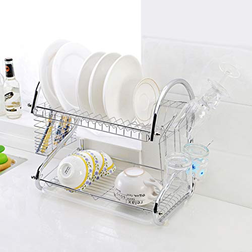 Dish Drying Rack 2 Tier Dish Rack with Utensil Holder Cup Holder and Dish Drainer for Kitchen Counter Top Plated Chrome Dish Dryer Dish Drying Rack 2 Tier Dish Rack with Utensil Holder Cup Holder and Dish Drainer for Kitchen Counter Top Plated Chrome Dish Dryer