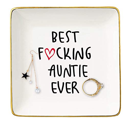 Best Auntie Ever Gift  Ceramic Jewelry Holder Ring Dish Trinket Tray  Surprise Gift for Auntie - New Year Birthday Christmas Thanksgiving Gift for Aunt