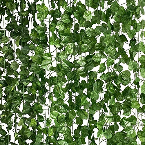 LA.PONEE 12 Strands Artificial Ivy Leaf Plants Vine Hanging Garland Fake Foliage Flowers Home Kitchen Garden Office Wedding Wall Decor-Green 2-84 Feet-