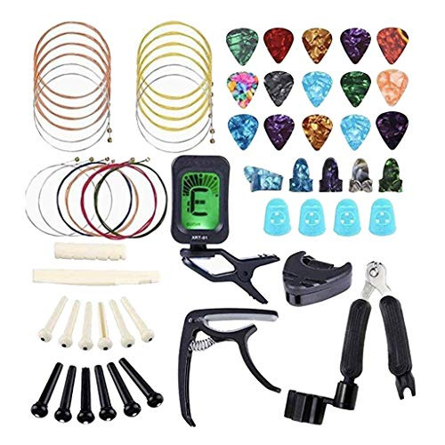 MagiDeal 64 PCS Guitar Tool Changing Kit Including Guitar Strings  Guitar Picks  Pick Holder  Capo  String Winder Cutter  Thumb Finger Pick  Tuner  Guitar Bone