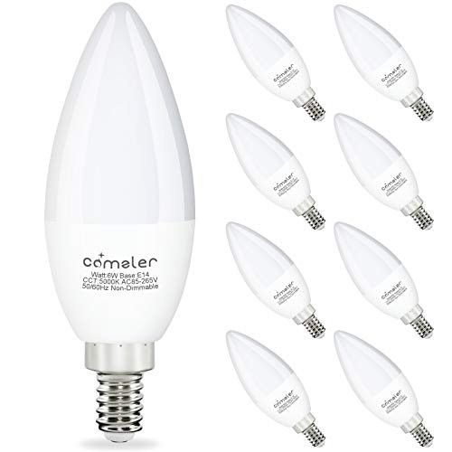 8 Pack LED Candelabra Light Bulb Comzler Type B Light Bulb 6W 60W Equivalent E12 LED Bulb for Chandelier 600LM 5000k Daylight White  Non-Dimmable