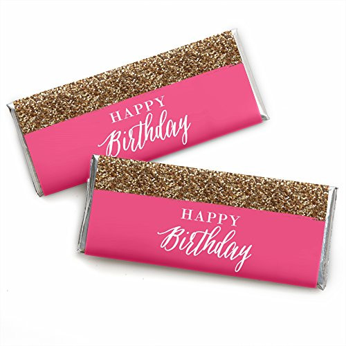 Chic Happy Birthday - Pink and Gold - Candy Bar Wrappers Birthday Party Favors - Set of 24