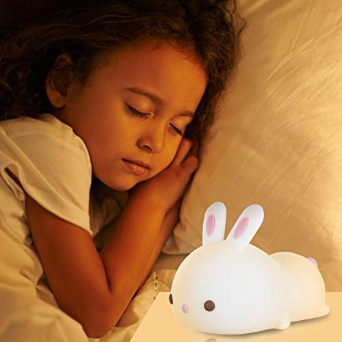 Kids Bunny Night Lights  Cute Lamp Silicone Baby Night Light Color Changing Led Nightlight with Touch Sensor  for Kids  Children  Toddler  Baby  Girls