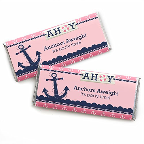 Ahoy - Nautical Girl - Candy Bar Wrappers Baby Shower or Birthday Party Favors - Set of 24 Ahoy - Nautical Girl - Candy Bar Wrappers Baby Shower or Birthday Party Favors - Set of 24