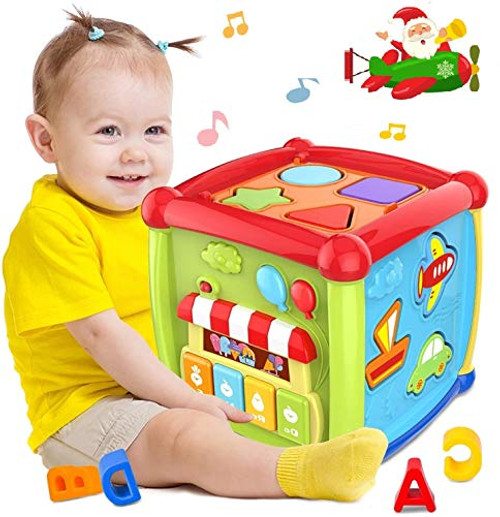 6 in 1 Multipurpose Activity Cube Baby Toys 12-18 Month Baby Toys 6 12 Month Musical Color Shape Sorter Toy Gift for 1 2 3 Years Old Boys Girls Kids Toddler